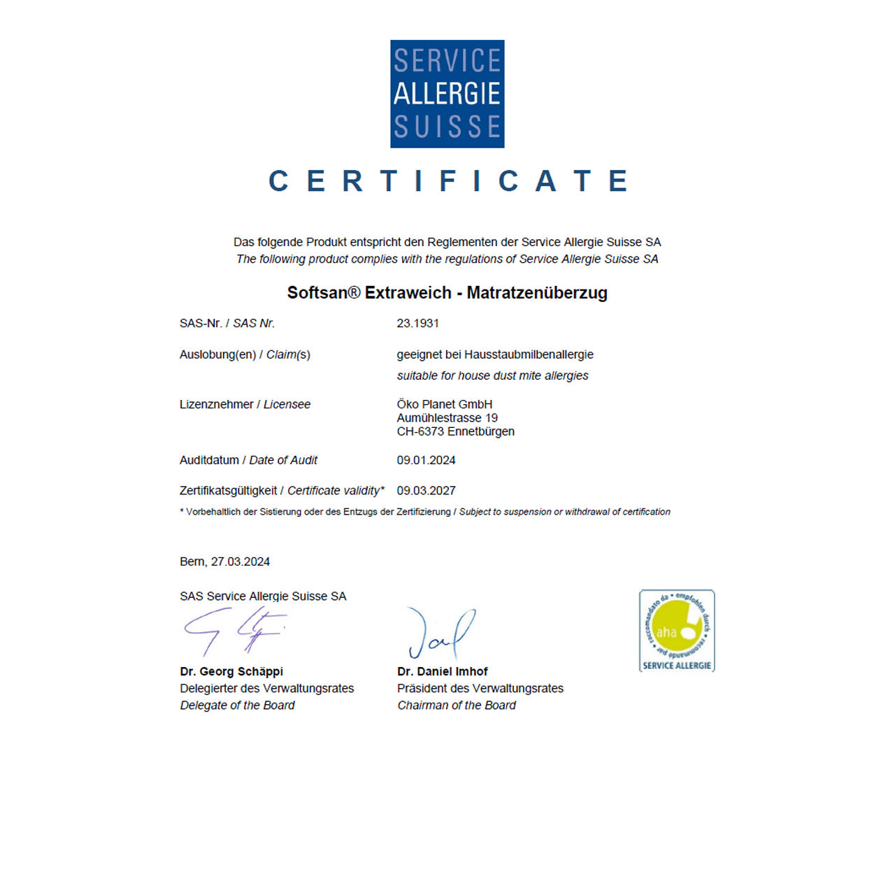 Softsan® Allergiker Matratzenbezug | Extraweich | Anti Milben Encasing Maßanfertigung