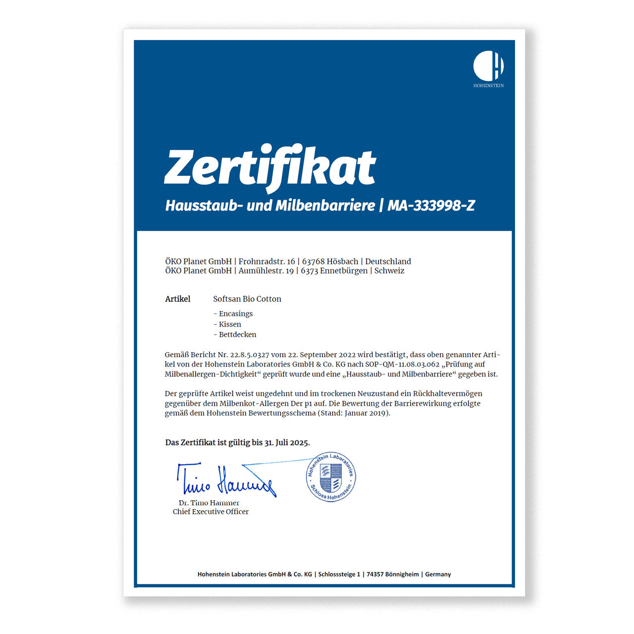 Softsan® Encasing für Bettdecken aus Bio Baumwolle | Schutzbezug für Allergiker - Softsan