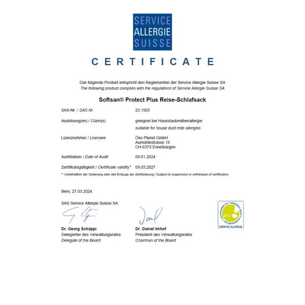 Softsan® Allergiker Schlafsack mit integriertem Milbenschutz Encasing