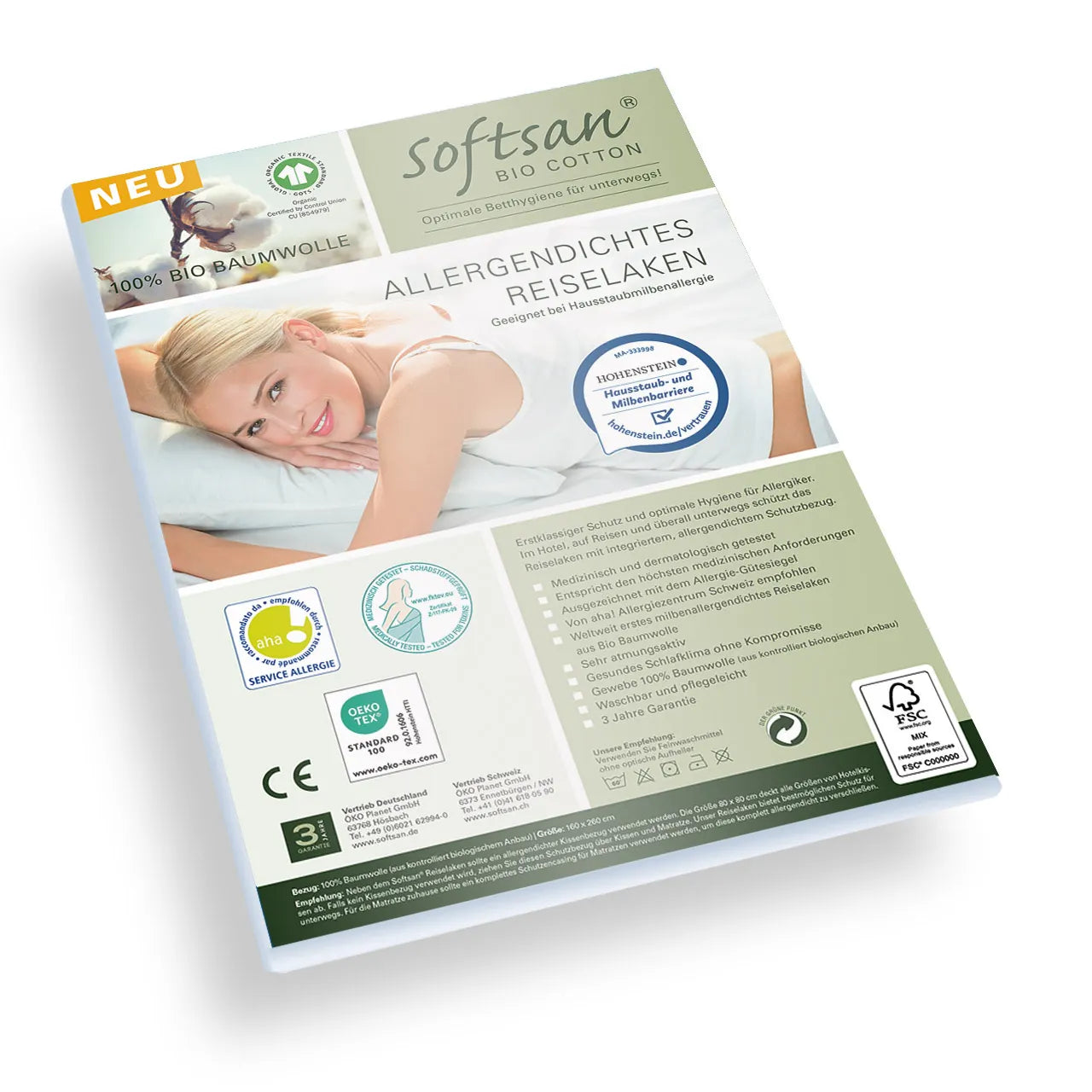 Softsan® Milbenschutz Reiselaken aus Bio Baumwolle - Softsan